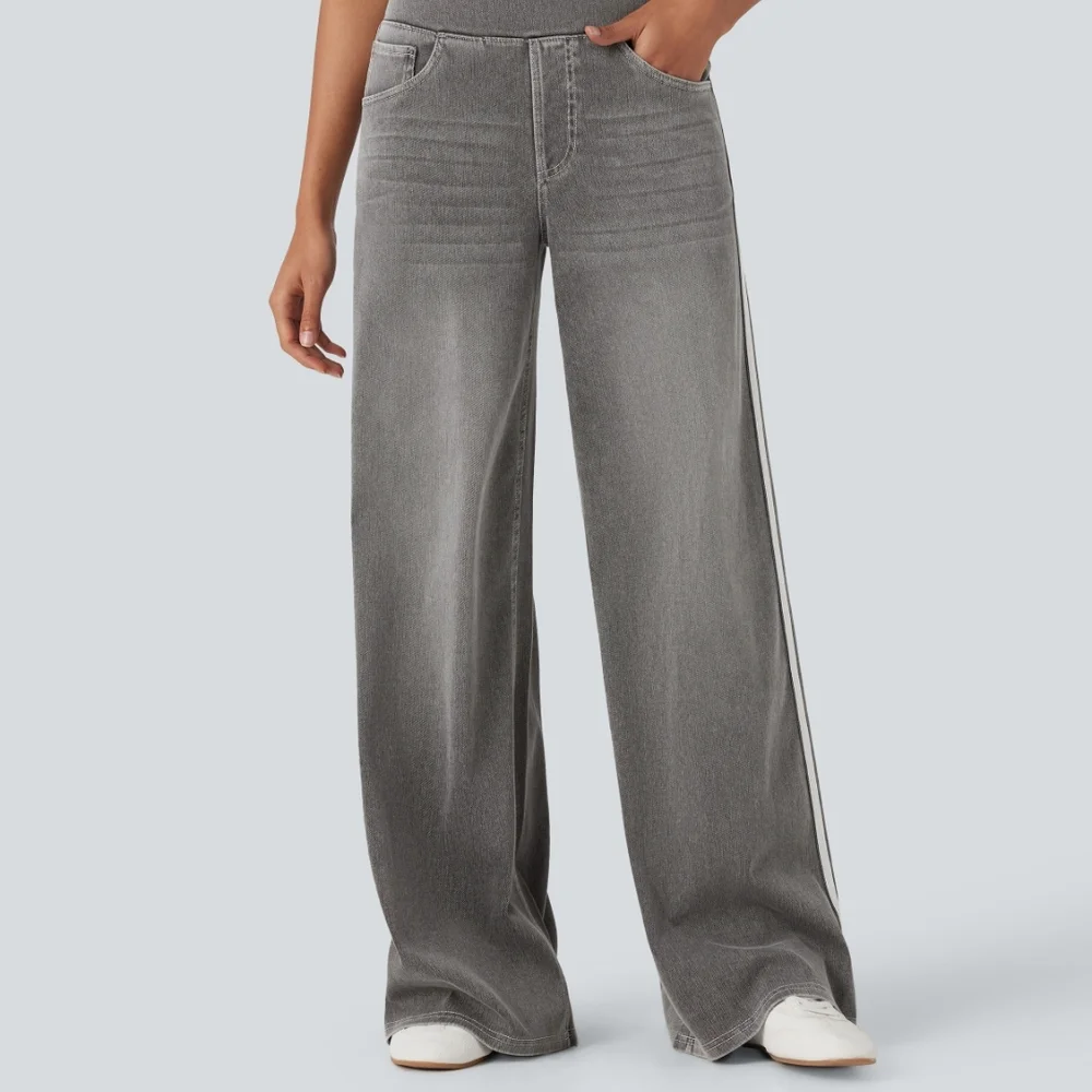 HALARA Gray High Rise Stripe Women Jeans Petite Large 12/14 - Picture 4 of 5